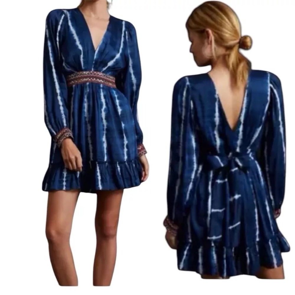 Anthropologie Verb By Pallavi Singhee Beaded Tie Dye Mini Dress NWT $190 Small